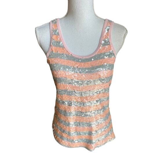 Twisted heart pink, silver sequin spring summer tank top size M - Picture 1 of 4